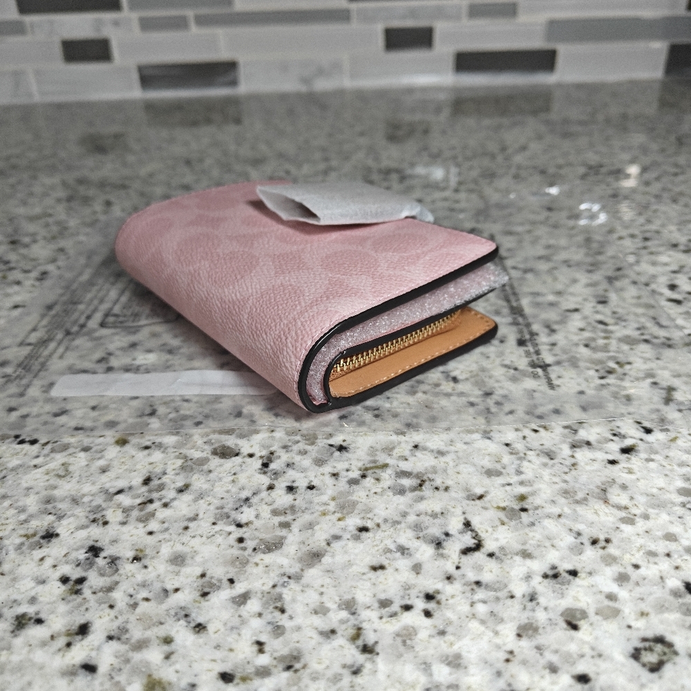 Coach Medium Corner Zip Wallet In Signature Canvas (Powder pink) - Picture 8 of 10